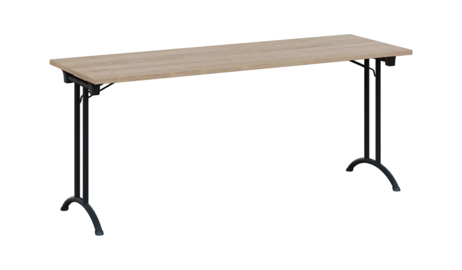 SLA 180 lak skládací jednací stůl 1800x600, deska 25 mm, podnož černý lak, deska dub bardolino